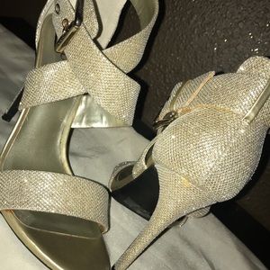 Gold glitter with buckle heels